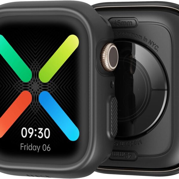 جراب فيت اكس من ابكومون متوافق مع ساعة ابل 45 ملم سلسلة 9/8/7، جراب ممتص للصدمات نحيف ومتين وناعم من البولي يوريثين الحراري، مضاد للسقوط والصدمات [السوار غير متضمن] - اسود اونيكس