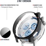 ⁦جراب حماية من ازوني مع شاشة حماية من الزجاج المقسى، جراب حماية رفيع للغاية ومقاوم للخدش لساعة هواوي جي تي 5 مقاس 46 ملم (شفاف + اسود)⁩ - الصورة ⁦2⁩
