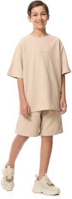 ⁦R&B Boys 125-1071TB705-4 Textured Oversized T-Shirt with Crew Neck and Short Sleeves⁩ - الصورة ⁦4⁩