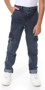 بنطلون جينز فضفاض بازرار للاغلاق للاولاد