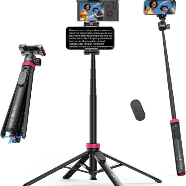 ULANZI New MT-44 B Extendable Phone Tripod, Four-Leg Tripod, 59" Selfie Stick Vlog Stand with 2 in 1 Phone Clip, Black