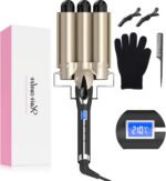 ملقط واج 32 ملم من ايميرفو، ملقط سميك للكرات الطبيعية، 14 اعداد حرارة رقمي 80-210 درجة مئوية، الواح طلاء سيراميك تورمالين، عصا ميزة التسخين السريع 30 ثانية، تأتي مع اداة تجعيد قفازات مقاومة للحرارة