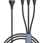 سكاي-تاتش كيبل شاحن جوال USB 3 في 1 5 امبير مضفر سريع من النايلون غير قابل للكسر، سلك شحن عالمي متعدد المنافذ مع موصل USB C/Micro USB/IOS للهواتف