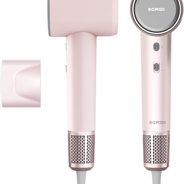 مجفف شعر عالي السرعة HD04 من بوميدي، مجفف شعر مع ترموستات ذكي، محرك عالي السرعة، ايونات سالبة، تشغيل منخفض الضوضاء، دوران ساخن وبارد - بينك
