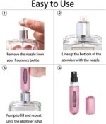 ⁦اليكدون زجاجات عطر قابلة لاعادة الملء، زجاجات بخاخ عطر سعة 6 مل، 3 قطع صغيرة محمولة للسفر، زجاجة بخاخ فارغة للمحفظة وشنطة اليد والجيب والامتعة (اسود فضي بينك)⁩ - الصورة ⁦5⁩