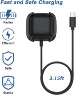 ⁦شاحن أوميدا لـ ساعة فيتبيت فيرسا 2 الذكية، كبلات شحن بديلة USB/USB C مع قاعدة شحن (3.15 قدم) كابل شحن متين لجهاز تتبع اللياقة والصحة فيتبيت فيرسا 2 (USB C)⁩ - الصورة ⁦3⁩