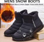 ⁦حذاء شتوي دافئ مقاوم للماء من القطن بسحاب بطول الكاحل للرجال من FFAACCA، حذاء شتوي دافئ سهل الارتداء سميك من القطيفة للرجال، حذاء شتوي مضاد للانزلاق للرجال (قهوي، 9)⁩ - الصورة ⁦2⁩