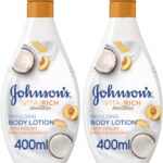 لوشن الجسم من جونسون - فيتا ريتش، سموثيز، غني بالزبادي والخوخ وجوز الهند، يغذي البشرة بعمق، 400 مل (عبوة من قطعتين)