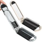 فرشاة صغيرة قابلة للطي مع مرآة، فرشاة سفر محمولة، مشط وسادة هوائية، فرشاة تصفيف الجيب، فرشاة تدليك للنساء والرجال - فك تشابك الشعر وتنعيمه وتصفيفه، عبوة من قطعتين