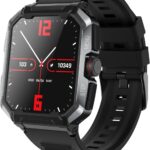 كاستويف ساعة لياقة بدنية ذكية للرجال مع متتبع للنشاط، 1.85 انش بتصميم عسكري بتصنيف IP68 لمقاومة المياه والغبار، ساعة ذكية لاجهزة اندرويد وايفون، مع ادارة كاملة للصحة وتتبع النوم