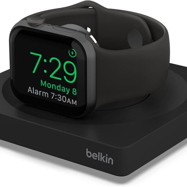 بلكن شاحن ساعة ابل، قاعدة سفر لاسلكية للشحن السريع معتمدة من ام اف اي مع وضع المنضدة الليلية، تصميم بسيط وكيبل USB نوع C متضمن لسلسلة ساعات ابل 8 و7 و6 و5 و4 والترا وغيرها