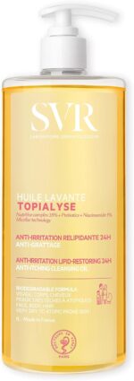 اس في ار غسول بزيت ميسيلار للوجه والجسم والشعر من توبياليز، ترطيب لمدة 24 ساعة، منظف استحمام/دش مستحلب ومهدئ للبشرة الجافة جداً والحساسة والمعرضة للاكزيما، لجميع الاعمار (1 لتر)