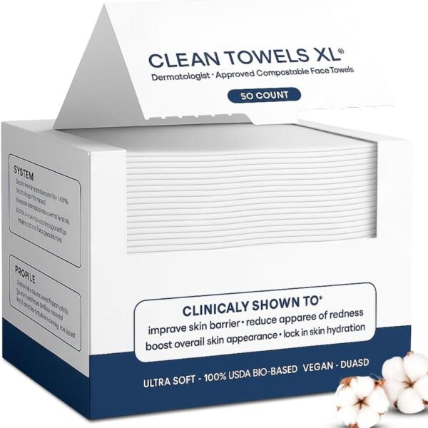 مناشف وجه للاستعمال مرة واحدة - مناديل وجه فائقة النعومة وقابلة للتحلل البيولوجي للبشرة الحساسة والمعرضة لحب الشباب | معتمدة من اطباء الجلدية، فائقة الامتصاص، مناديل جافة لازالة المكياج خالية من الوبر