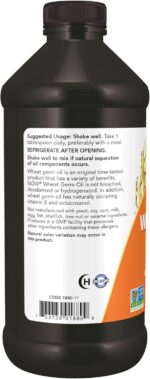 ⁦زيت جنين القمح من ناو فودز، زيت غذائي يحتوي على فيتامين هـ الطبيعي والأوكتاكوزانول، سعة 16 أونصة سائلة (473 مل)⁩ - الصورة ⁦3⁩