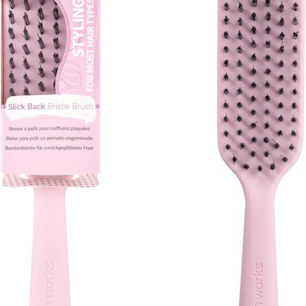 براش ووركس فرشاة شعر بشعيرات من سليك باك - فرشاة تصفيف بشعيرات نايلون متينة للحصول على ذيل حصان ناعم وانيق وكعك وتحديثات - تصميم منحني لترويض الذباب مصنوعة من مواد معاد تدويرها بنسبة 95%