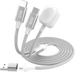 كيبل USB C 3 في 2 لشاحن ساعة ابل/ايفون 16/لايتنينج، سلك كابل شحن متعدد، شاحن لاسلكي مغناطيسي، اساسيات التخييم والعطلات (6 قدم)