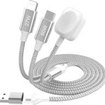 كيبل USB C 3 في 2 لشاحن ساعة ابل/ايفون 16/لايتنينج، سلك كابل شحن متعدد، شاحن لاسلكي مغناطيسي، اساسيات التخييم والعطلات (6 قدم)