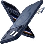 حافظة حماية مغناطيسية لجوال آيفون 17 برو ماكس 6.9 بوصة من جيتك، متوافقة مع ماج سيف، غطاء جوال خلفي نحيف مضاد للصدمات مع زر تحكم مدمج في الكاميرا، غطاء خلفي غير لامع شفاف (أزرق غامق)