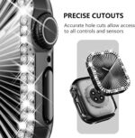 ⁦غطاء حماية لامع لساعة ابل سلسلة 10 مقاس 42 ملم، غطاء واقي مرصع بحجر الراين الماسي اللامع للنساء لملحقات اي ووتش 42 ملم (اسود/ شفاف، 42 ملم)⁩ - الصورة ⁦3⁩