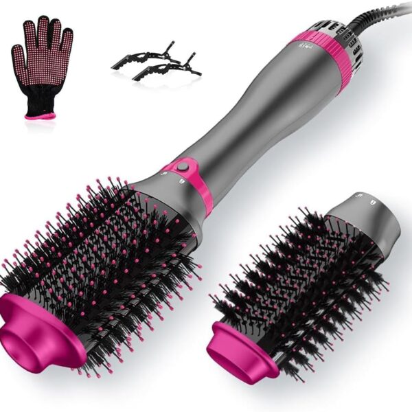 كينسي بيوتي فرشاة مجفف الشعر 4 في 1، فرشاة مجفف الشعر بقوة 1200 واط مع مجفف ومموِّج الشعر ورأسي فرشاة قابلين للتبديل، مجفف شعر بثلاث سرعات مختلفة