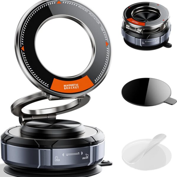 يونيكينغ® حامل جوال محسّن بكوب امتصاص 360 درجة من سبائك الزنك، حامل هاتف مغناطيسي فراغيّ للسيارة لحامل ماج سيف، 98 رطلاً من الملحقات الفائقة لأجهزة آيفون 16 و15 و14 و13 و12 وأندرويد