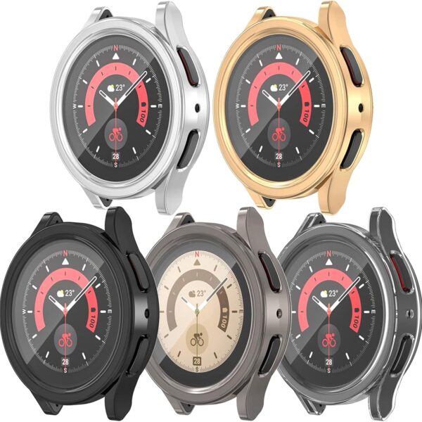 جراب ساعة متوافق مع ساعة سامسونج جالاكسي 5 برو، مناسب لملحقات ساعة جالكسي 5 برو، غطاء حماية كامل من البولي يوريثين الحراري الناعم مع شاشة HD مدمجة (5 قطع، 45 ملم)