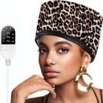 قبعة بخار حرارية بتصميم جلد الفهد - 10 مستويات تسخين لترطيب عميق للشعر الطبيعي والاسود في المنزل