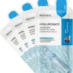 ميديهيل افضل قناع وجه اساسي كوري من الهيالورونات ووترميد - اقنعة ورقية مرطبة ومرطبة مع هيالو اكتيف 3 مرات لجميع انواع البشرة (4 قطع)