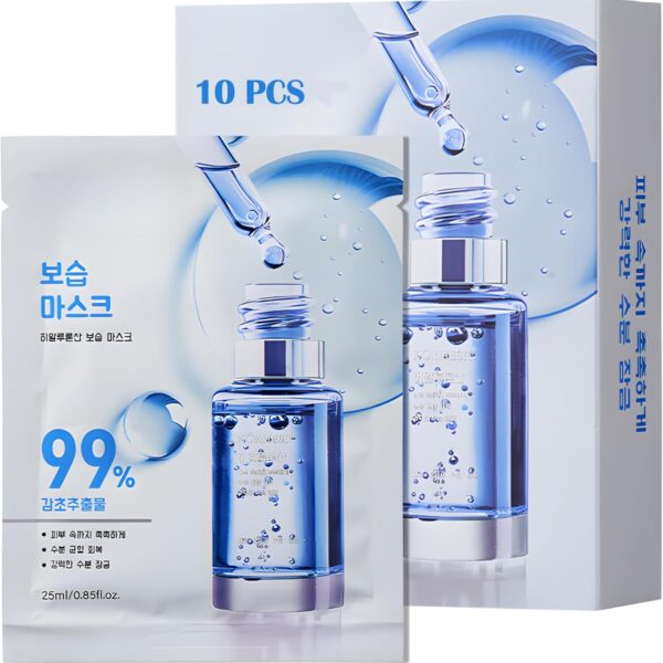 قناع وجه بحمض الهيالورونيك من بيلوكس - 10 اقنعة ورقية مرطبة للبشرة الجافة - قناع وجه كوري للنساء والرجال - قناع وجه مرطب لروتين العناية بالبشرة