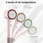 ⁦مجفف شعر عالي السرعة HD04 من بوميدي، مجفف شعر مع ترموستات ذكي، محرك عالي السرعة، ايونات سالبة، تشغيل منخفض الضوضاء، دوران ساخن وبارد - بينك⁩ - الصورة ⁦5⁩