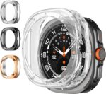 TERRIFI عبوة من 4 قطع جراب متوافق مع ساعة سامسونج جالاكسي الترا 47 ملم 2024، غطاء حماية واقي رفيع من مادة TPU الناعمة الممتازة مطلي، أسود، ذهبي وردي، شفاف، فضي