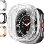 TERRIFI عبوة من 4 قطع جراب متوافق مع ساعة سامسونج جالاكسي الترا 47 ملم 2024، غطاء حماية واقي رفيع من مادة TPU الناعمة الممتازة مطلي، أسود، ذهبي وردي، شفاف، فضي