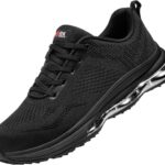 لارنميرن حذاء رياضي بمقدمة فولاذية للرجال مقاوم للاهتراء مريح وسهل الارتداء مع وسادة بناء للمشي والتنس