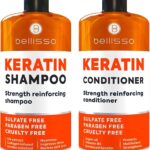 بيليسو مجموعة شامبو وبلسم بالكيراتين - علاج عميق خالٍ من الكبريتات بزيت الارجان المغربي - مضاد للتجعد للشعر الجاف ولمعان اضافي