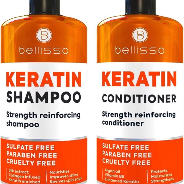 بيليسو مجموعة شامبو وبلسم بالكيراتين - علاج عميق خالٍ من الكبريتات بزيت الارجان المغربي - مضاد للتجعد للشعر الجاف ولمعان اضافي