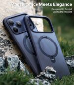 ⁦توراس جراب Q3 دوار 360 درجة لموبايل ايفون 17 برو ماكس، حامل مغناطيسي متوافق مع ماج سيف، حماية من الدرجة العسكرية، تحكم في الكاميرا، مسند مدمج 17 برو ماكس، 6.9 انش، ازرق داكن⁩ - الصورة ⁦8⁩