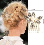 ⁦سيوسى 6 قطع من امشاط الشعر الجانبية الكلاسيكية للزينة للنساء، مشابك شعر معدنية مرصعة باحجار الراين واللؤلؤ الذهبي مع مقبض باسنان، دبابيس شعر كريستالية للعروس لاكسسوارات الزفاف⁩ - الصورة ⁦5⁩