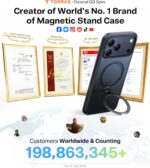 ⁦توراس جراب Q3 دوار 360 درجة لموبايل ايفون 17 برو ماكس، حامل مغناطيسي متوافق مع ماج سيف، حماية من الدرجة العسكرية، تحكم في الكاميرا، مسند مدمج 17 برو ماكس، 6.9 انش، ازرق داكن⁩ - الصورة ⁦9⁩