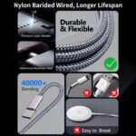 ⁦كيبل شحن سريع متعدد لشاحن ساعة ابل، شاحن ايفون، [اساسيات السفر 3 في 2] كيبل USB A/Type C/لايتنينج لساعة اي ووتش الترا/SE/10-2، ايفون 16-11، جالكسي S25-21، ايباد، 1.2 متر⁩ - الصورة ⁦6⁩