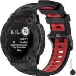 ميي مول سوار 22 ملم/ 26 ملم متوافق مع جارمين انستينكت 3 اموليد / سولار / اصدار تكتيكي، سوار سيليكون ناعم جيد التهوية، سوار رياضي بديل قابل للتعديل لجارمين انستنكت 3 45 ملم/50 ملم