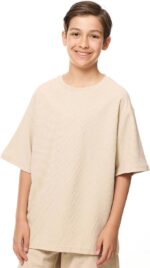 R&B Boys 125-1071TB705-4 Textured Oversized T-Shirt with Crew Neck and Short Sleeves