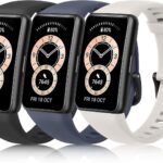 اوميدا 3 قطع من الاساور الاحتياطية المقاومة للماء من السيليكون وسوار رياضي جيد التهوية، متوافق مع هواوي باند 6 وباند 6 برو، سوار هونر باند 6 (اسود / ازرق ميدنايت / رمادي فاتح)