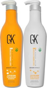 جي كيه هير مجموعة شامبو وبلسم كيراتين كولور شيلد من جلوبال (22 اونصة سائلة/650 مل) - تنظيف عميق وحماية من الحرارة للشعر المجعد الجاف والتالف والمجعد - خالي من الكبريتات