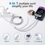 ⁦كيبل USB C 3 في 2 لشاحن ساعة ابل/ايفون 16/لايتنينج، سلك كابل شحن متعدد، شاحن لاسلكي مغناطيسي، اساسيات التخييم والعطلات (6 قدم)⁩ - الصورة ⁦2⁩