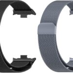 سوار معدني متوافق مع ساعة شاومي ريدمي 5، سوار مغناطيسي مزدوج بديل للساعة الذكية ريدمي ووتش 5 للنساء والرجال (اسود + رمادي)