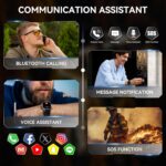 ⁦ساعة ذكية عسكرية من KASTWAVE للرجال مقاومة للماء 3ATM مع مكالمات/مصباح LED 2.02 بوصة بشاشة HD كبيرة بتصميم تكتيكي متين مع تتبع اللياقة البدنية ومعدل ضربات القلب ونسبة الأكسجين وضغط الدم⁩ - الصورة ⁦5⁩