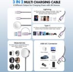 ⁦كيبل شحن سريع متعدد لشاحن ساعة ابل، شاحن ايفون، [اساسيات السفر 3 في 2] كيبل USB A/Type C/لايتنينج لساعة اي ووتش الترا/SE/10-2، ايفون 16-11، جالكسي S25-21، ايباد، 1.2 متر⁩ - الصورة ⁦2⁩