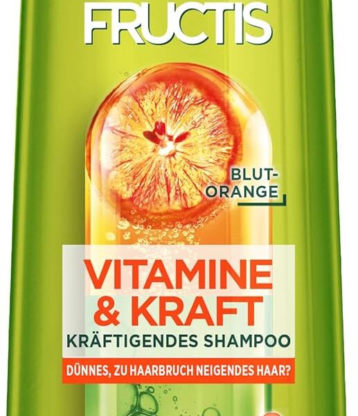 شامبو غارنييه فروكتس للفيتامينات والقوة لتقوية الشعر الناعم والمعرض لتكسر - مع برتقال الدم، مشتق فيتامين سي والبيوتين، 300 مل