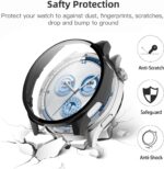 ⁦جراب حماية من ازوني مع شاشة حماية من الزجاج المقسى، جراب حماية رفيع للغاية ومقاوم للخدش لساعة هواوي جي تي 5 مقاس 46 ملم (شفاف + اسود)⁩ - الصورة ⁦3⁩