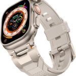 Mechanical Style Silicone Bands Compatible with Apple Watch Ultra 2/Ultra 49mm, Series 10 46mm/9/8/7(45mm)/SE2/SE/6/5/4(44mm) Sport Rugged Durable Strap with Metal Connector Replacement Band